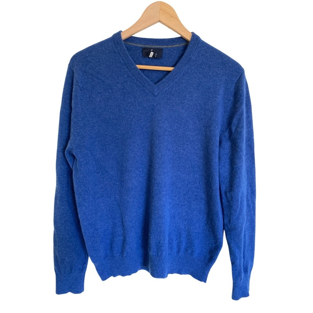 Lands End Men's V-Neck 100% Cashmere Sweater Size M 38-40 Cobalt Blue Luxury